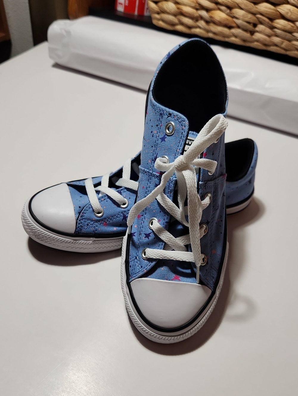 Girls Converse Light Blue Star-Print High Tops